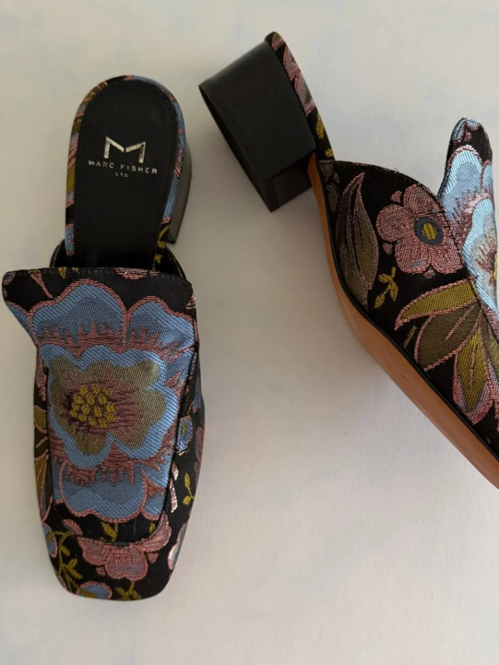 Marc Fisher Metallic Lailey Floral Slip On Square Toe Mules - Picture 2 of 7